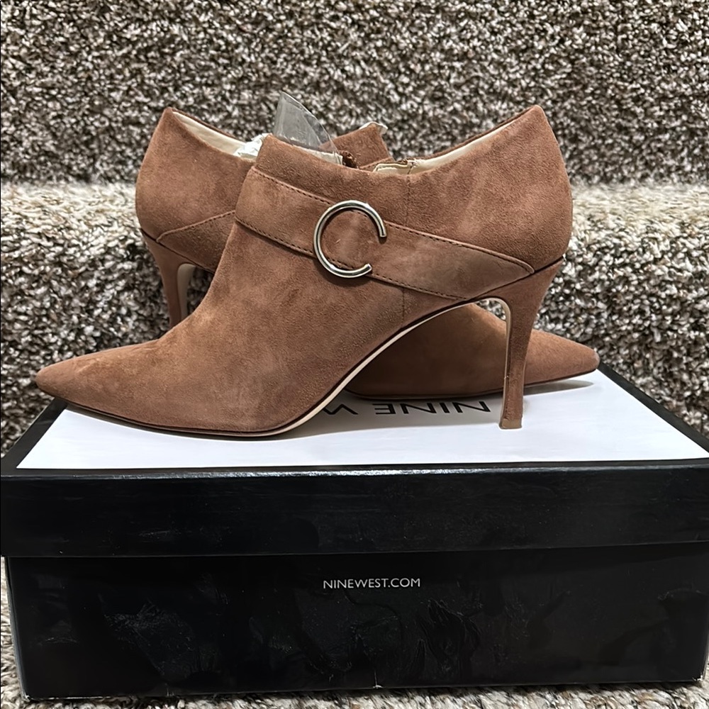 Nine West Brown Suede Heeled Boots with Pointed Toe